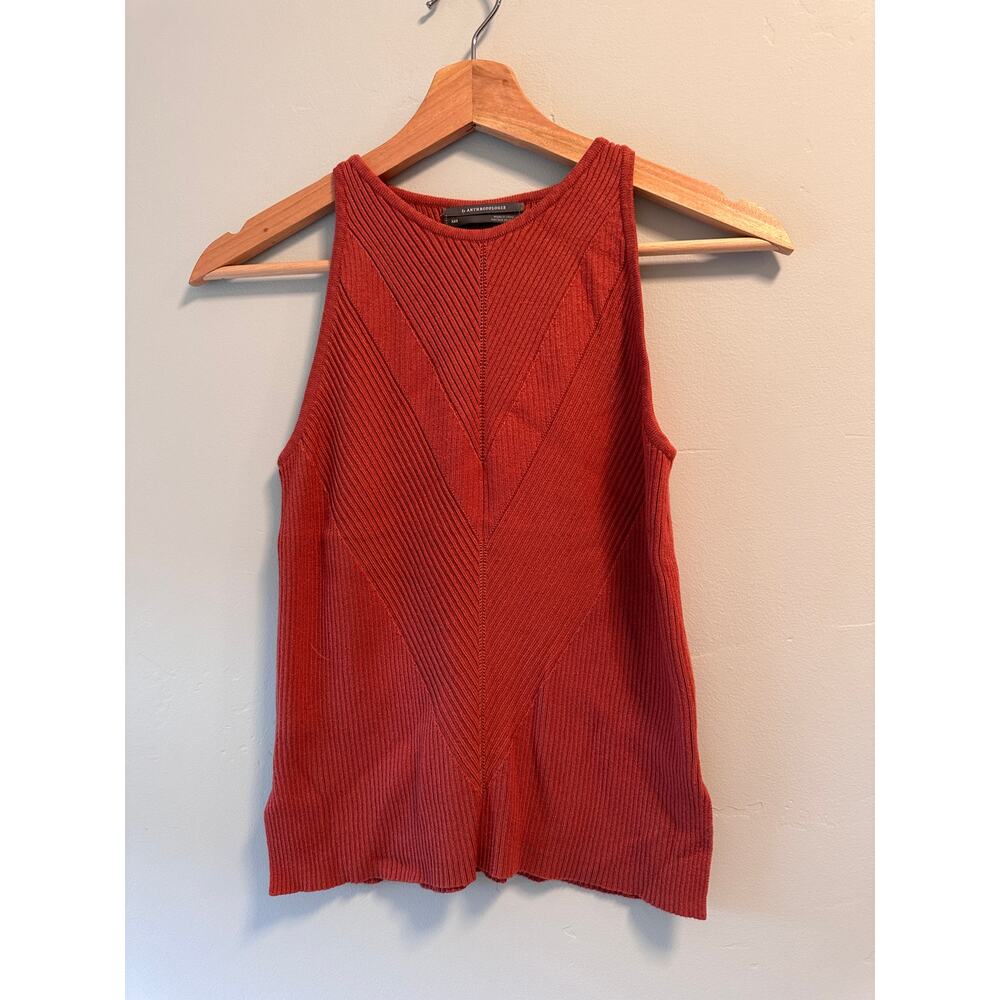 Anthropologie Rust/Brick Ribbed Sleeveless Sweater Top